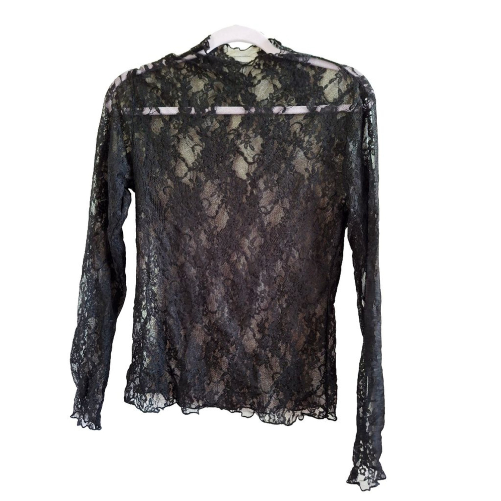 Black Lace Long Sleeve Tee S witchy gothic stretchy fairycore